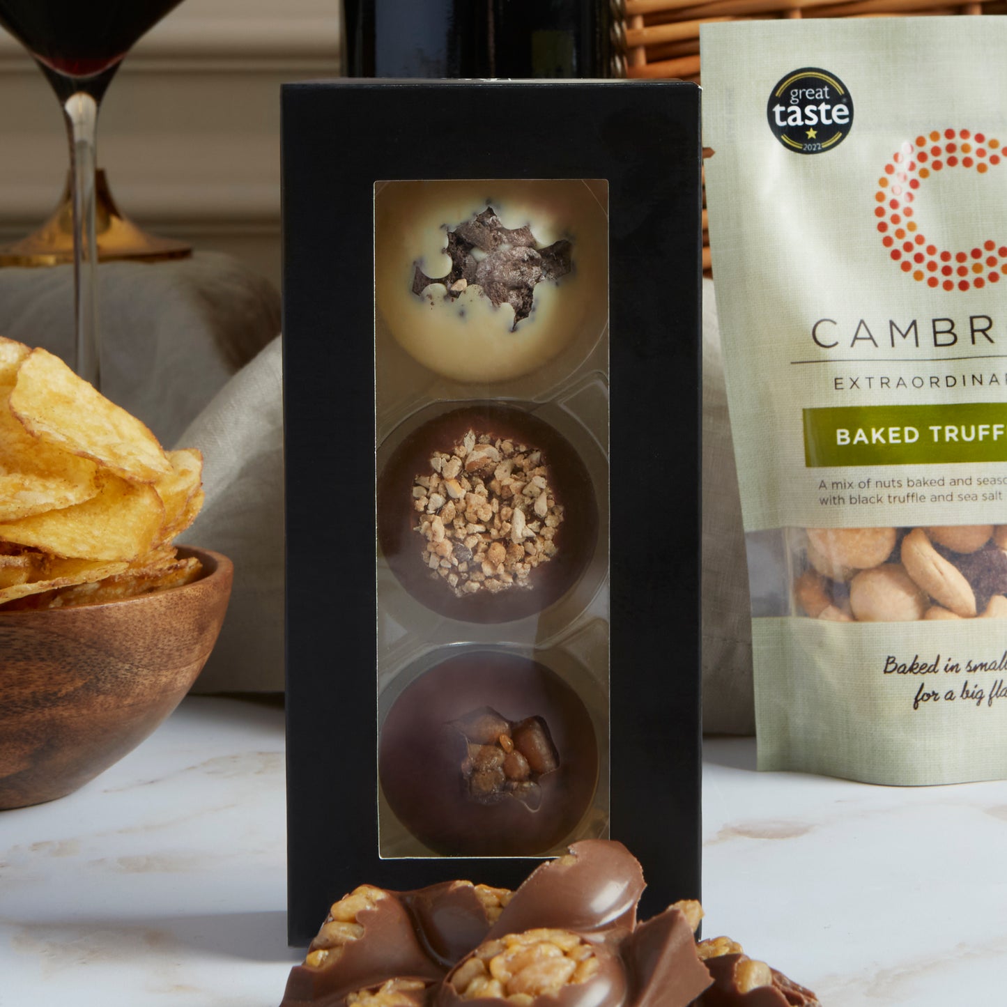 Close up of products in Classic Food & Drink Hamper, a luxury gift hamper from hampers.com UK