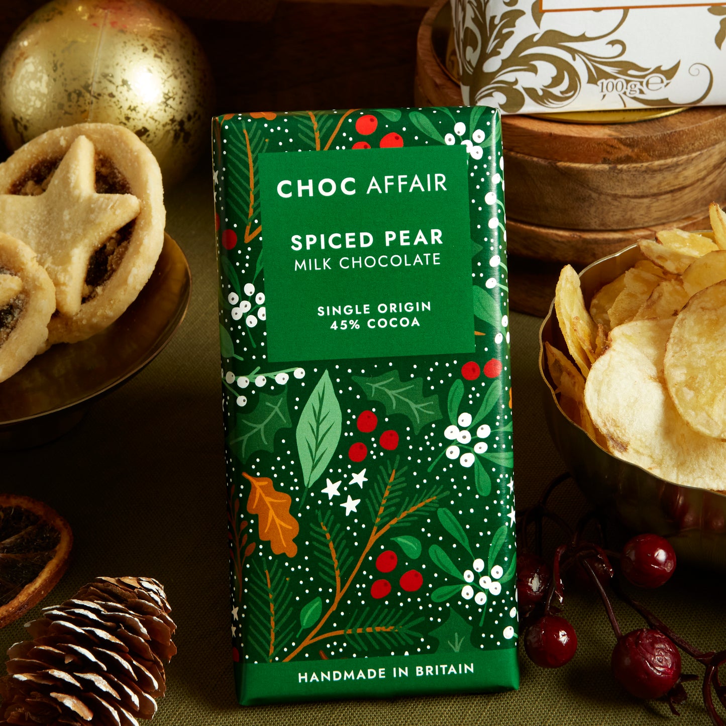 Choc Affair's Spiced Pear Artisan Festive-Inspired Milk Chocolate Bar