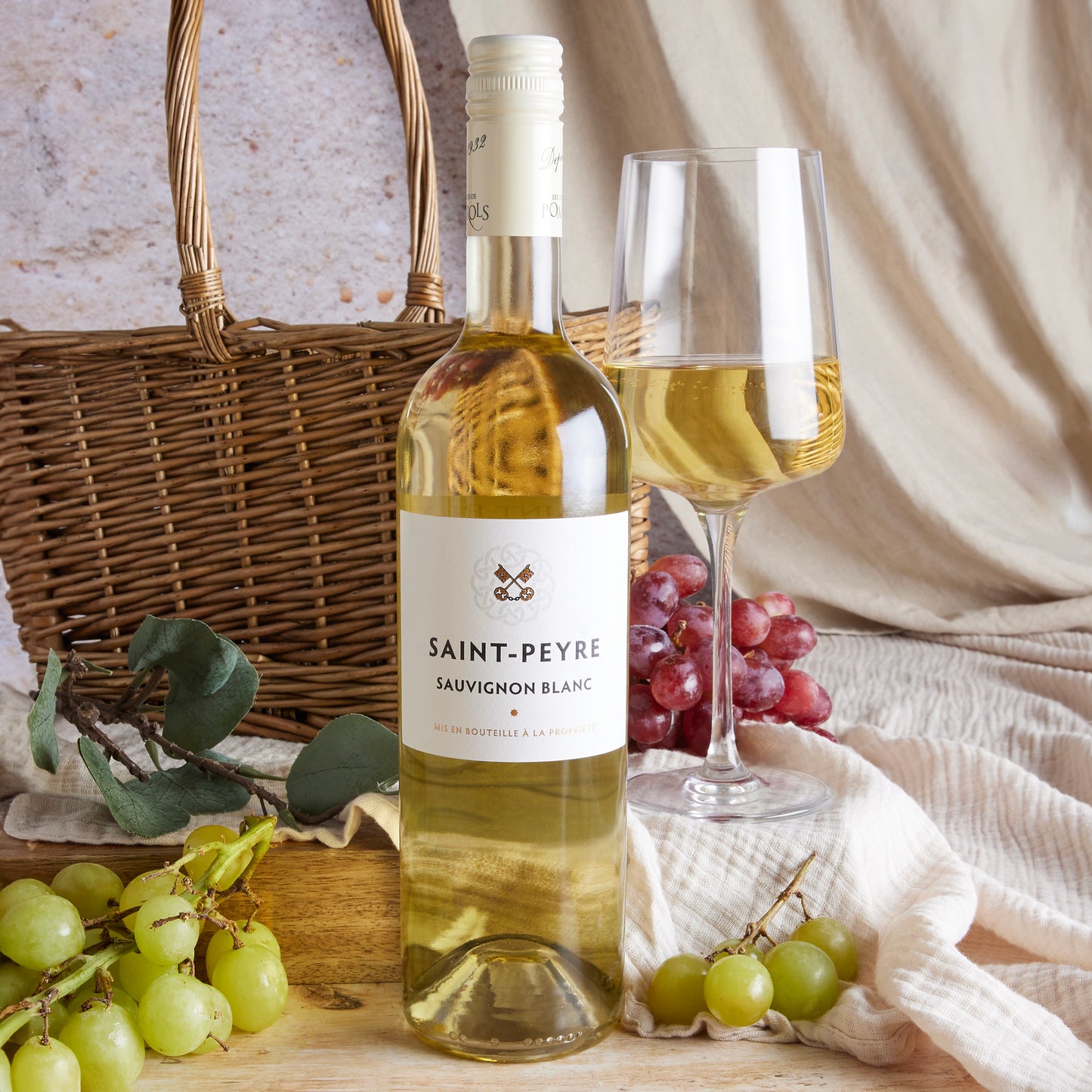Close up of products in White & Rosé Wine Duo Gift Basket, a luxury gift hamper from hampers.com UK