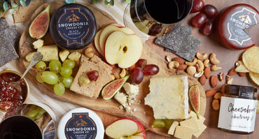 Cheeseboard with chutneys and crackers set up