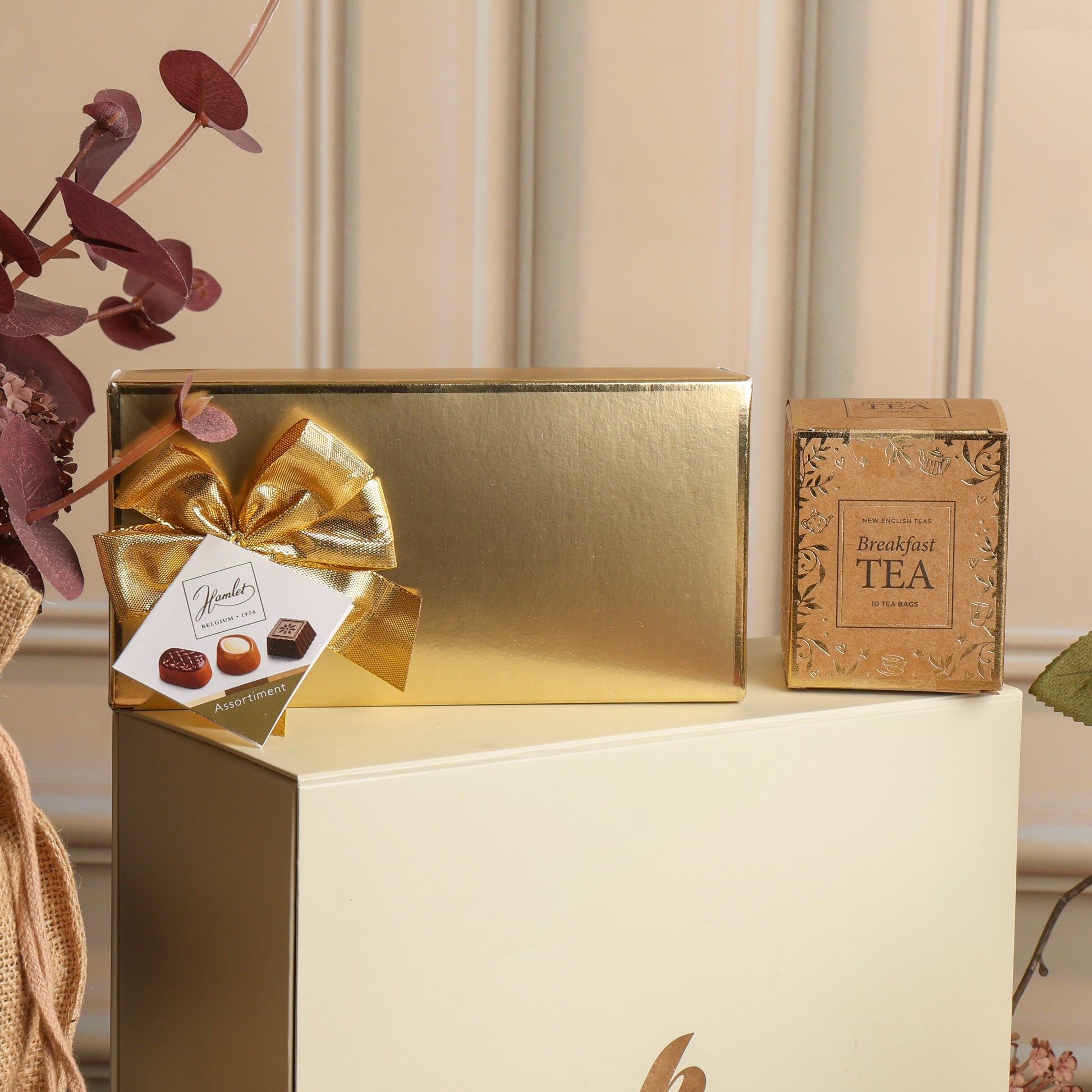 Close up of products in The Joyful Delights Hamper, a luxury gift hamper from hampers.com UK