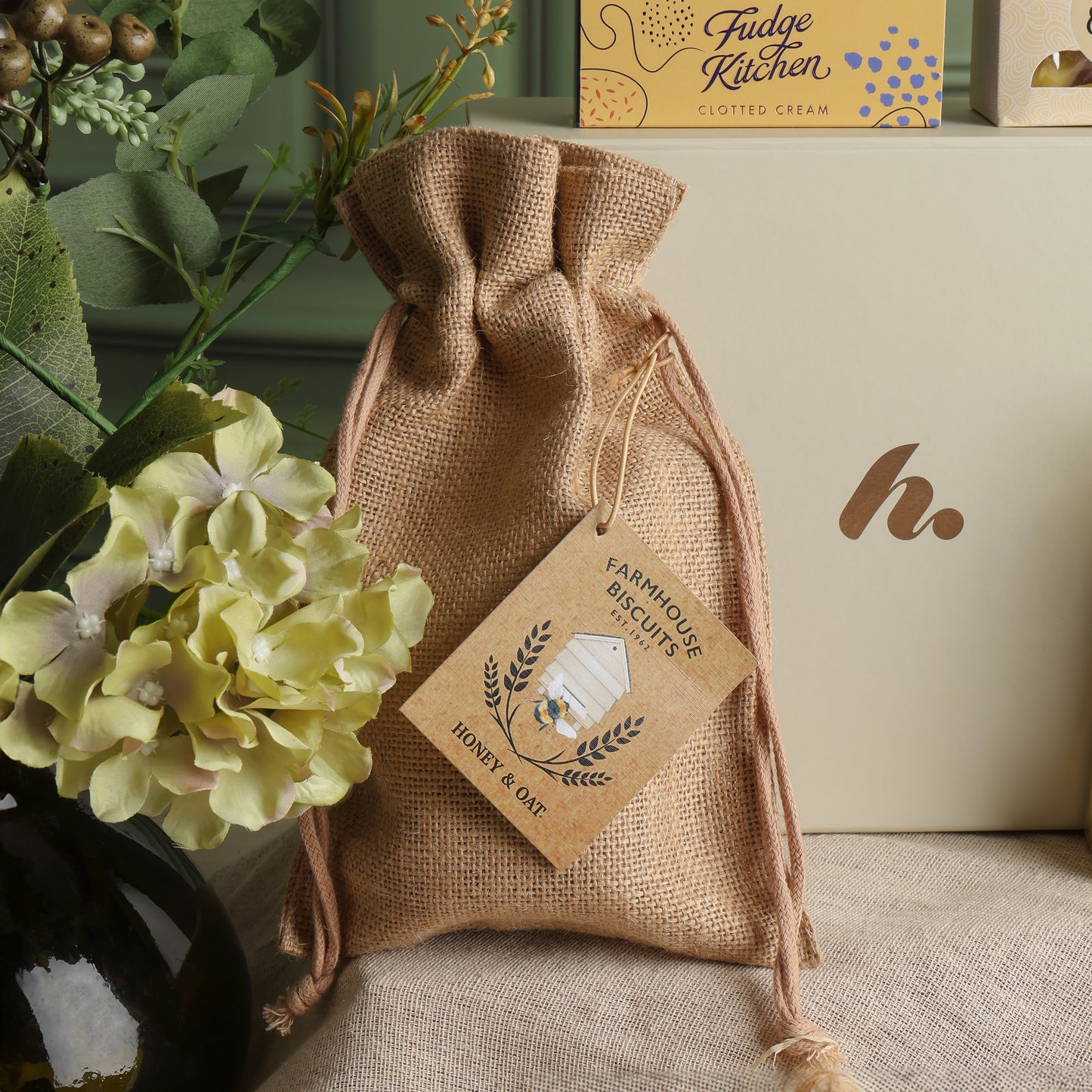 Close up of products in the Traditional Treats Hamper, a luxury gift hamper from hampers.com UK