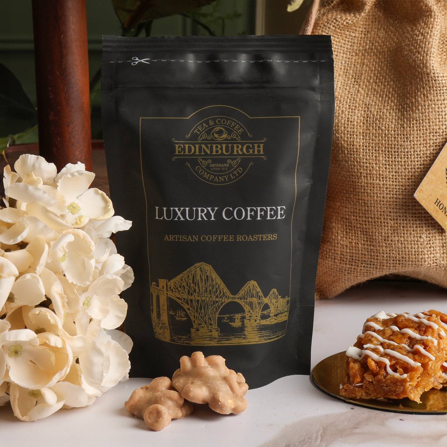 Close up of products in Traditional Treats Hamper, a luxury gift hamper from hampers.com UK