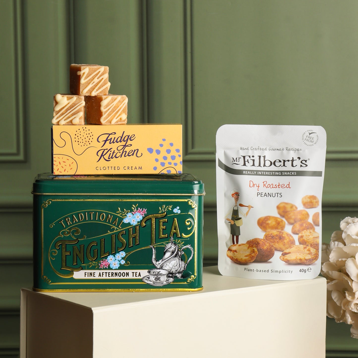 Close up of products in Traditional Treats Hamper, a luxury gift hamper from hampers.com UK