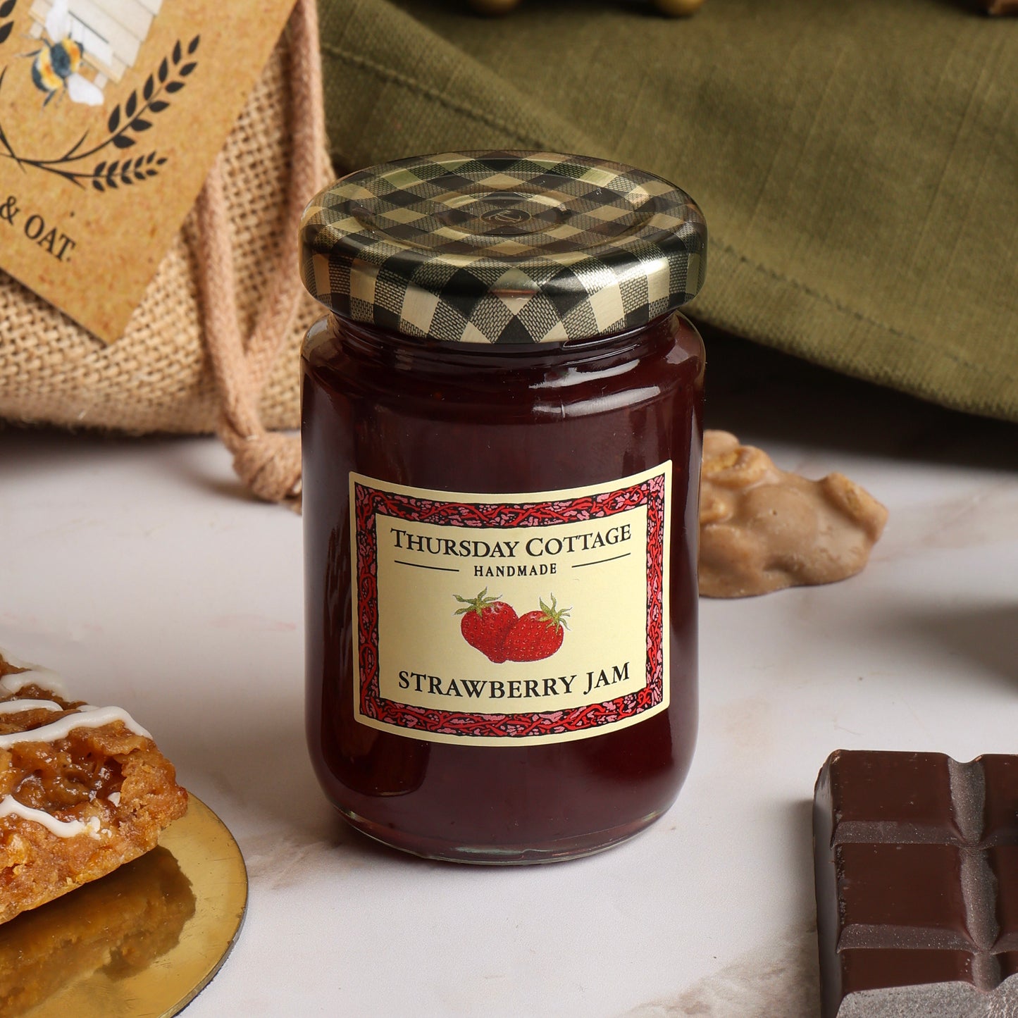 Close up of products in Traditional Treats Hamper, a luxury gift hamper from hampers.com UK