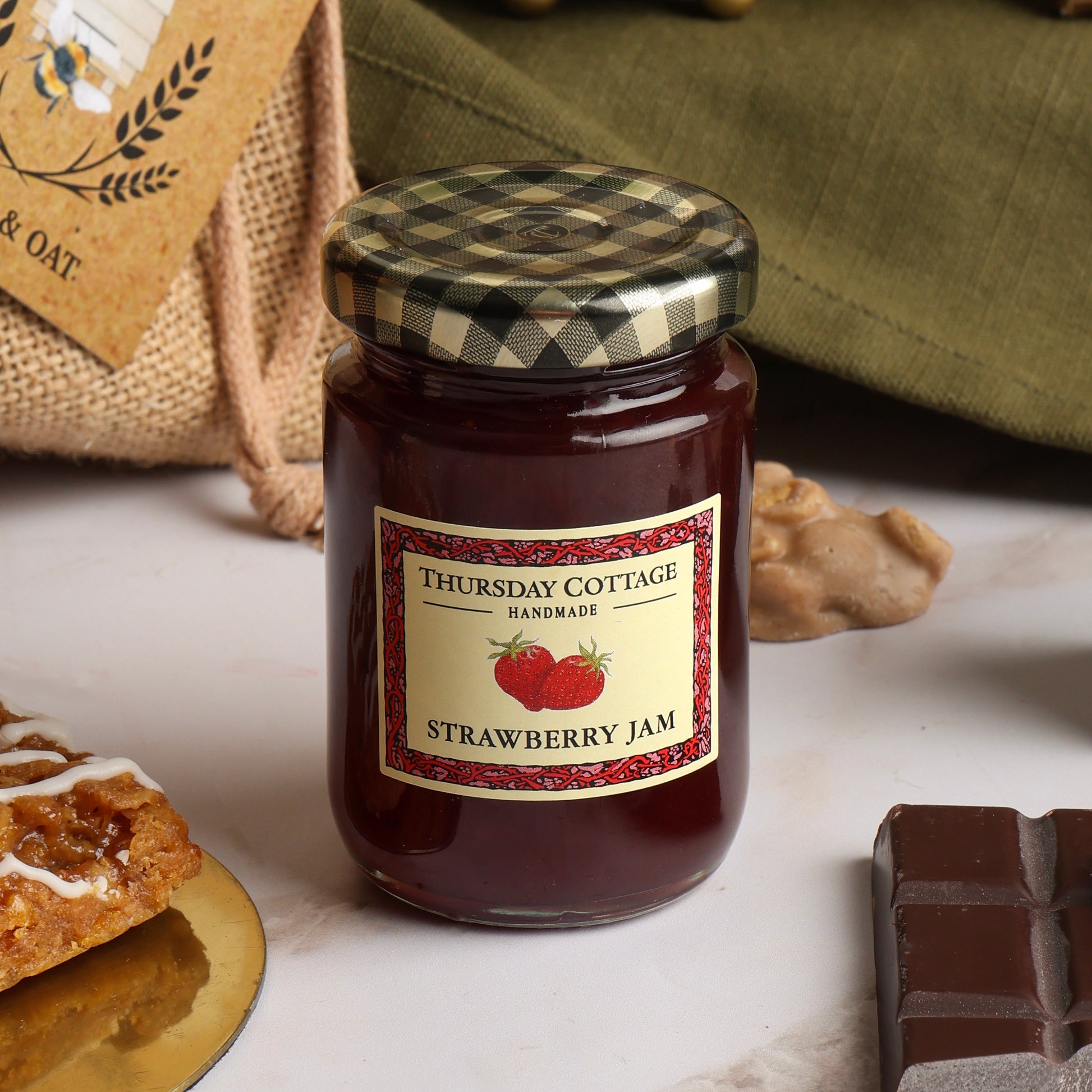 Close up of products in Traditional Treats Hamper, a luxury gift hamper from hampers.com UK