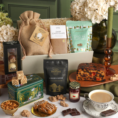Close up of products in Traditional Treats Hamper, a luxury gift hamper from hampers.com UK