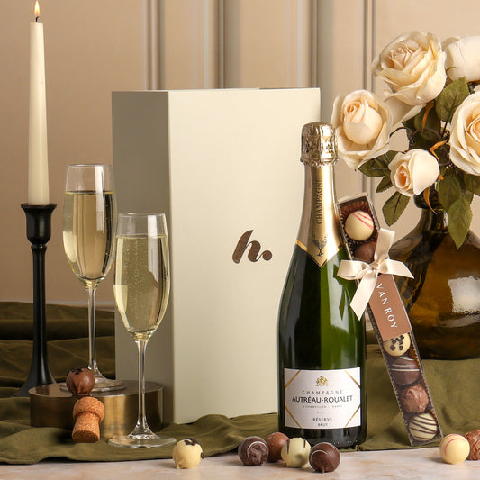 Main image of Champagne & Belgian Chocolates Hamper, a luxury gift hamper from hampers.com UK