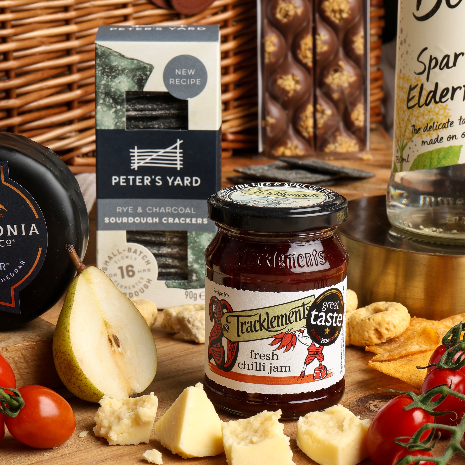 Close up of products in Luxury Alcohol Free Hamper, a luxury gift hamper from hampers.com UK