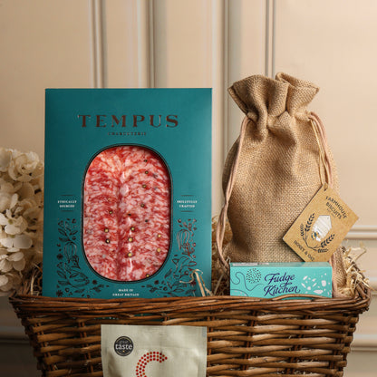 Close up of products in food & Wine Lovers Gift, a luxury gift hamper from hampers.com UK