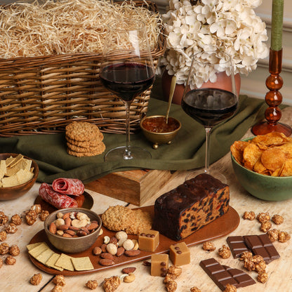 Close up of products in food & Wine Lovers Gift, a luxury gift hamper from hampers.com UK