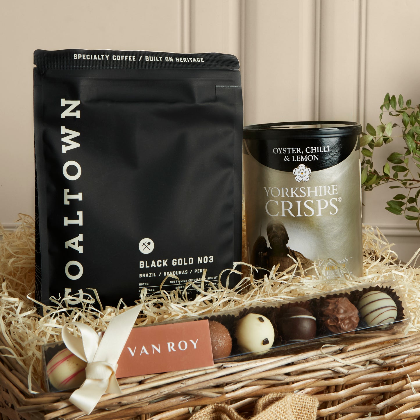 Close up of products in Luxury Food & Wine Basket, a luxury gift hamper from hampers.com UK