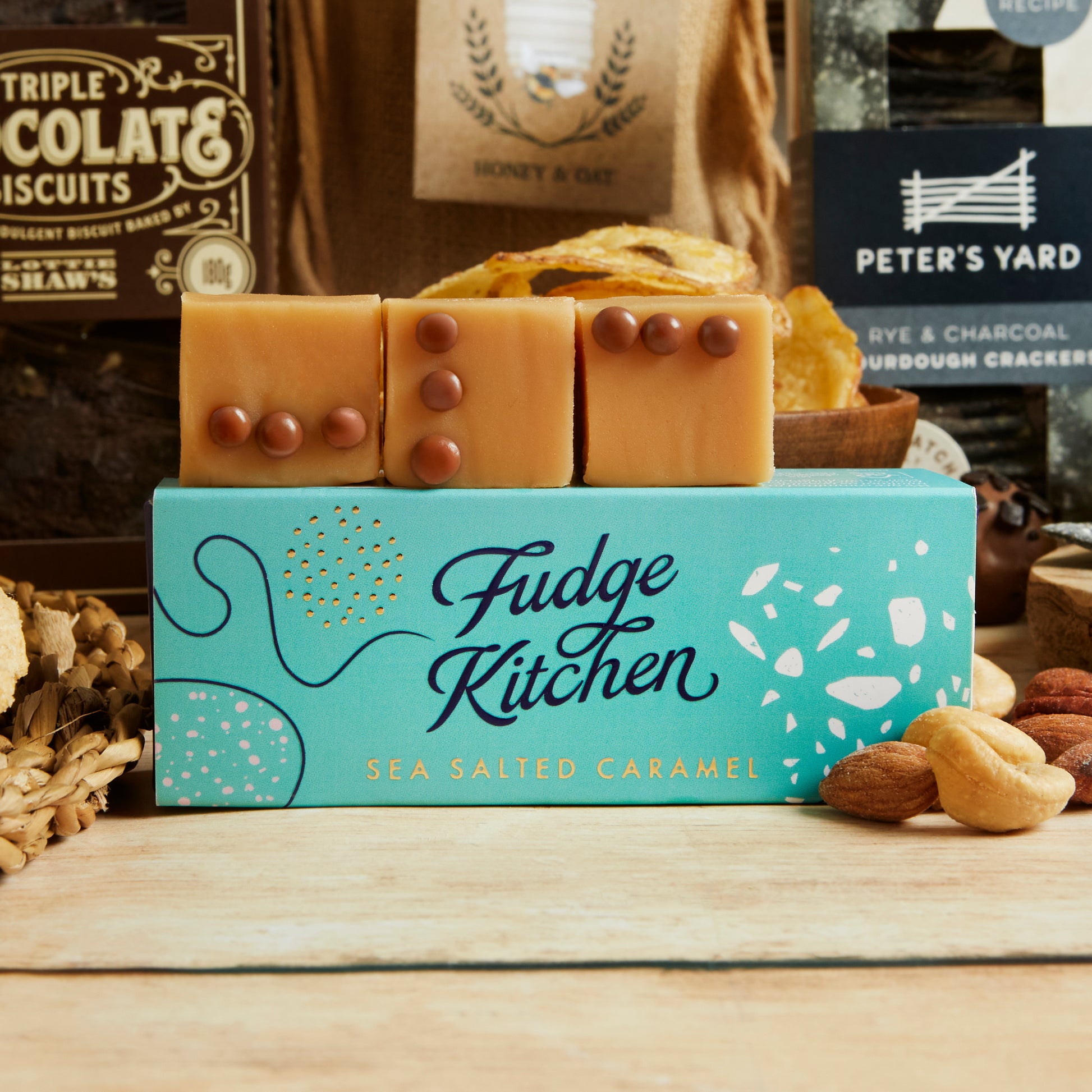 Close up of products in Luxury Food & Wine Basket, a luxury gift hamper from hampers.com UK