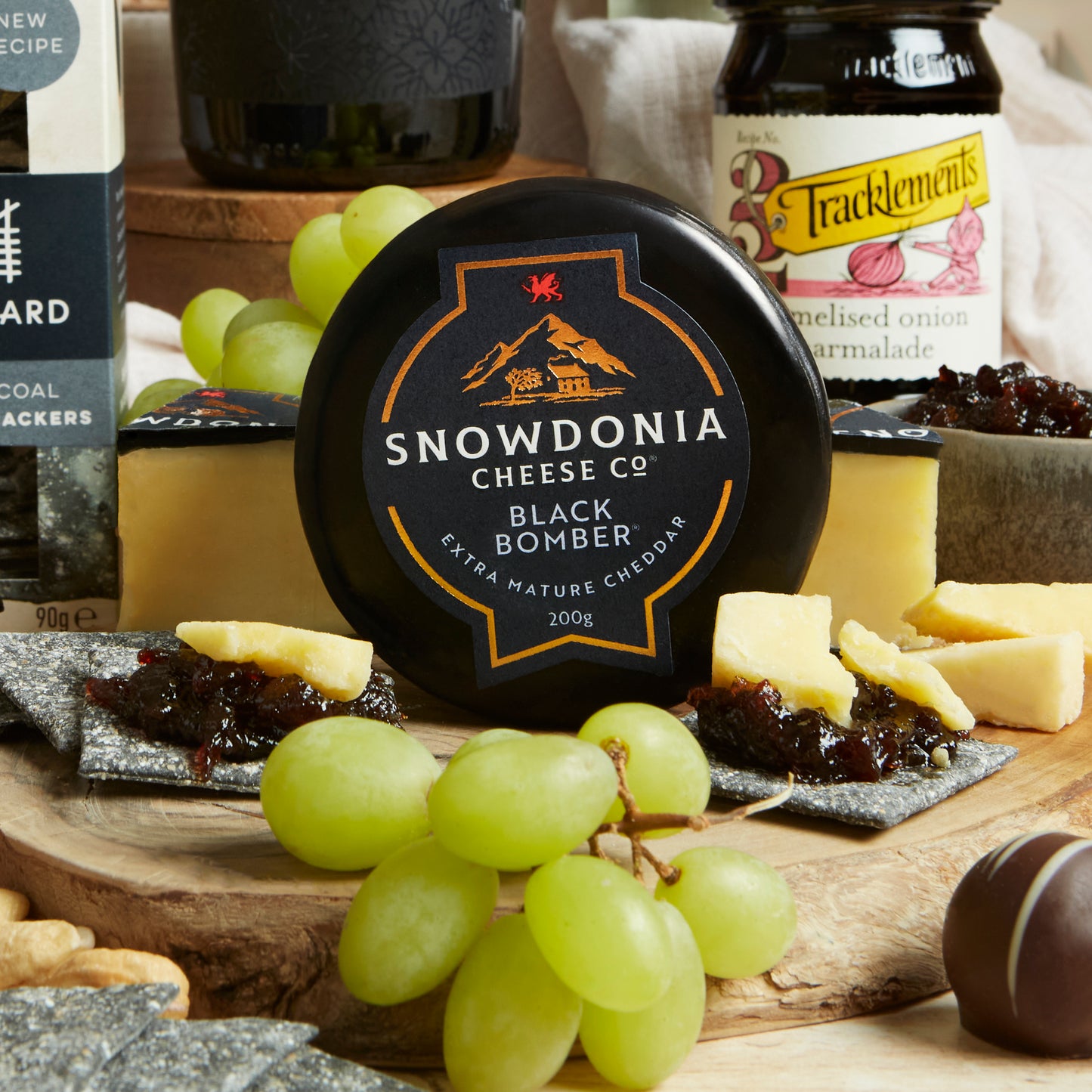 Close up of products in Luxury Food & Wine Basket, a luxury gift hamper from hampers.com UK