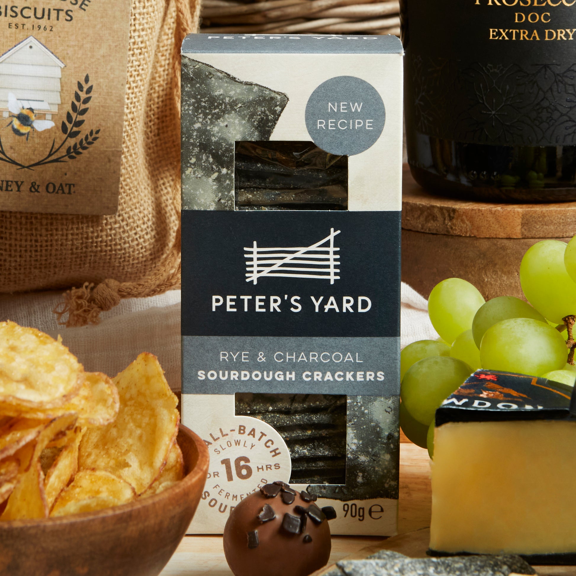 Close up of products in Luxury Food & Wine Basket, a luxury gift hamper from hampers.com UK