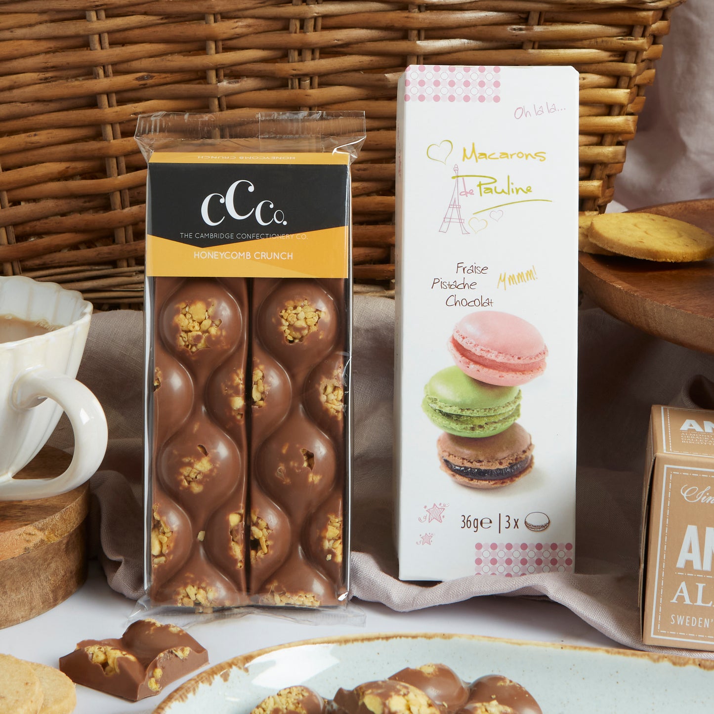 Close up of products in Prosecco Rose Indulgence Hamper, a luxury gift hamper from hampers.com UK