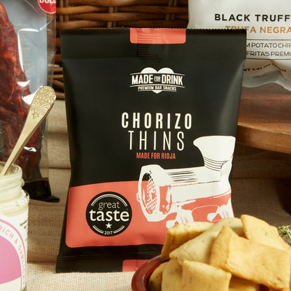 Close up of products in Spanish Tapas Food & Wine Hamper, a luxury gift hamper from hampers.com UK