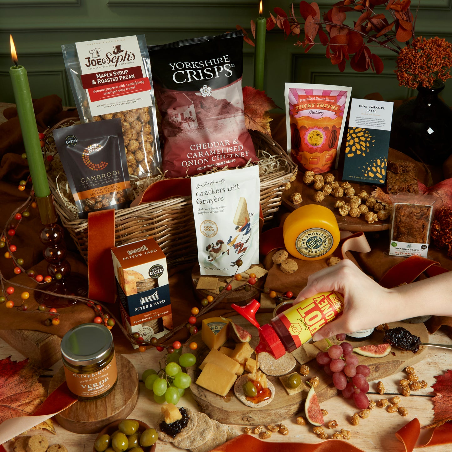 Birds-Eye Shot of the Fireside Feast Hamper - Luxury Autumn Gifts 