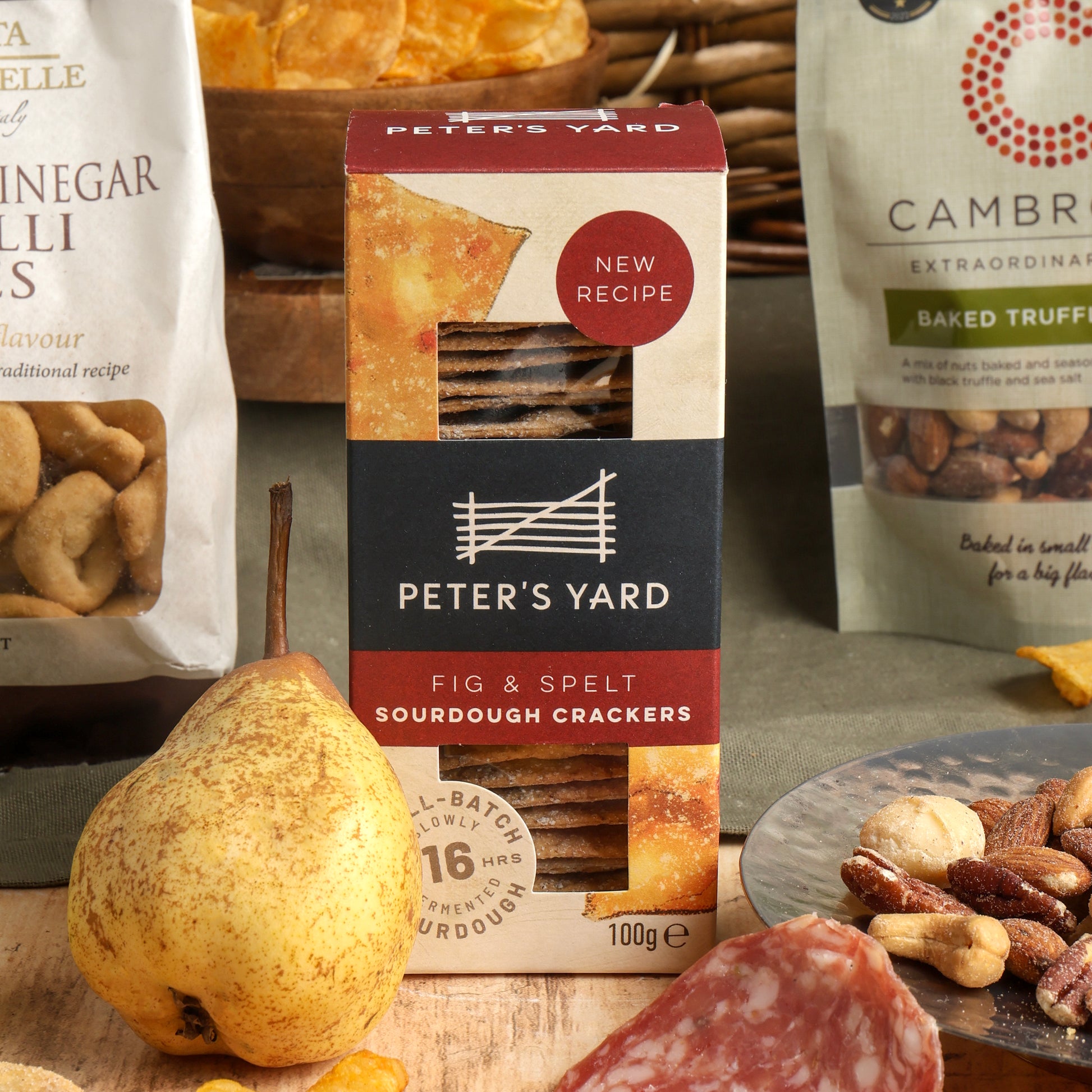 Close up of products in Red Wine & Charcuterie Hamper, a luxury gift hamper from hampers.com UK
