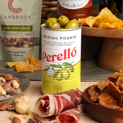 Close up of products in Red Wine & Charcuterie Hamper, a luxury gift hamper from hampers.com UK