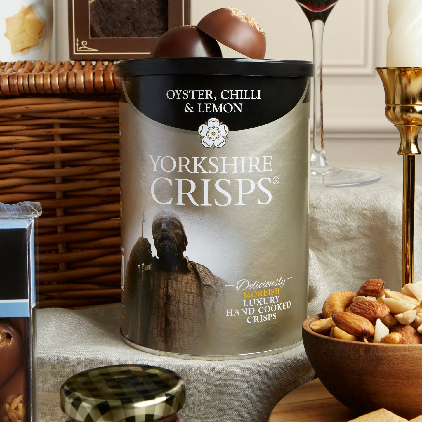 Close up of products in Classic Food & Drink Hamper, a luxury gift hamper from hampers.com UK