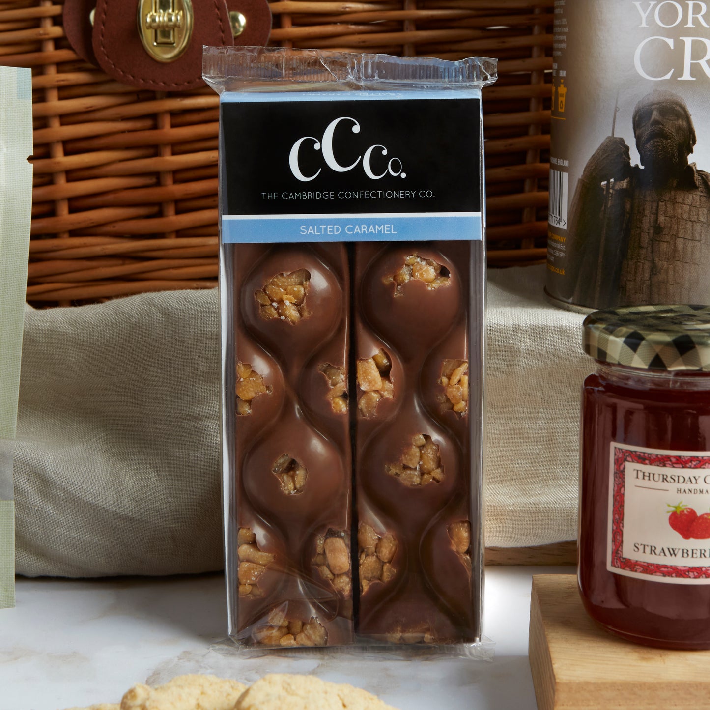 Close up of products in Classic Food & Drink Hamper, a luxury gift hamper from hampers.com UK