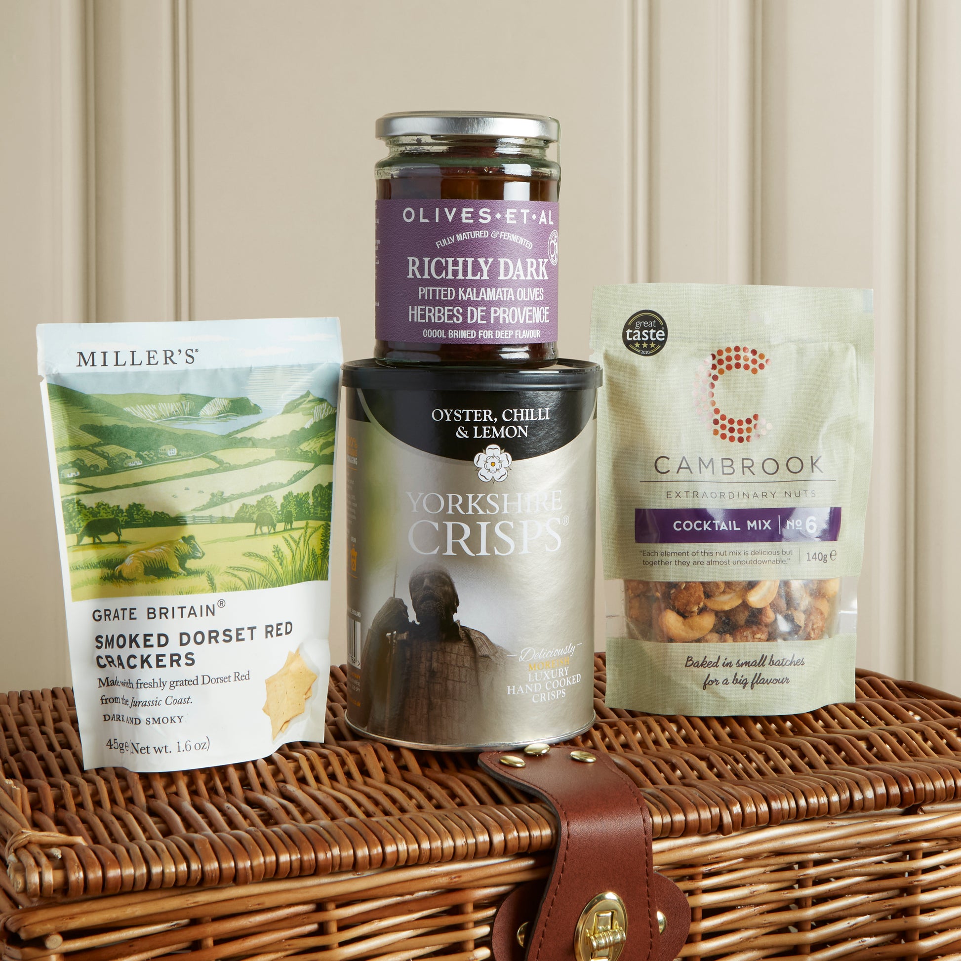 Close up of products in Prestige Food & Wine Hamper, a luxury gift hamper from hampers.com UK
