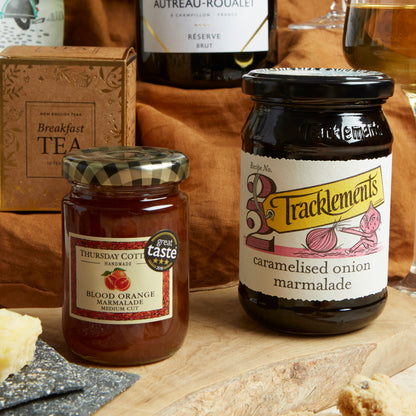 Close up of products in The Regency Hamper, a luxury gift hamper from hampers.com UK