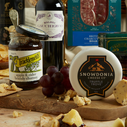 Close up of products in The Grand Food & Wine Hamper, a luxury gift hamper from hampers.com UK