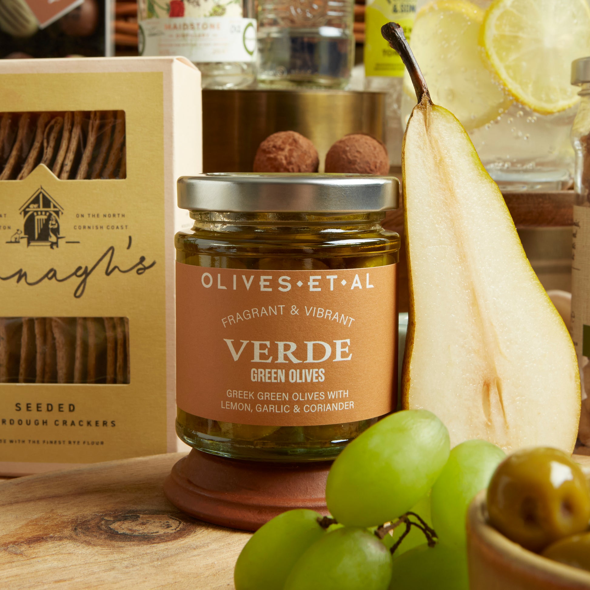 Close up of products in The Grand Food & Wine Hamper, a luxury gift hamper from hampers.com UK