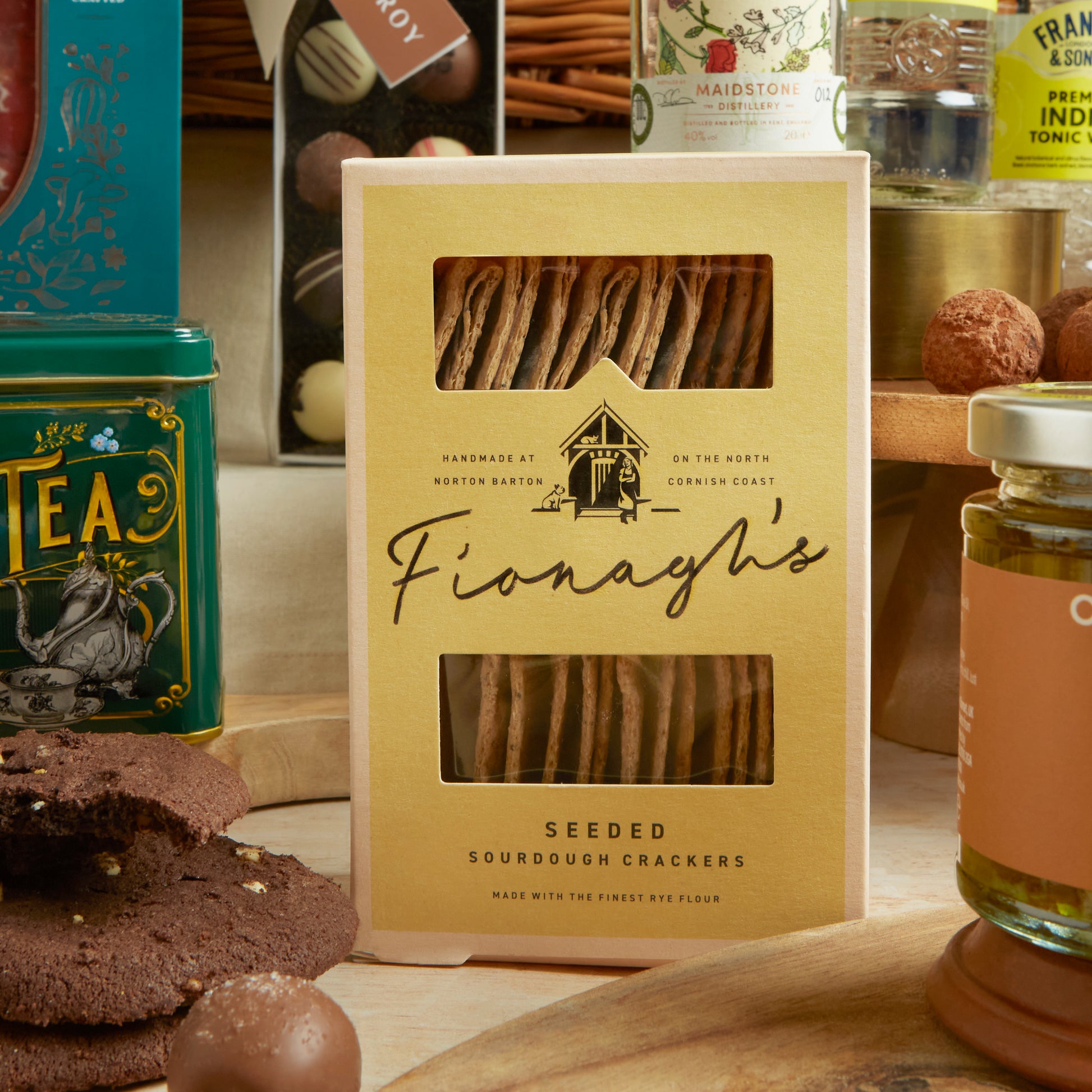 Close up of products in The Grand Food & Wine Hamper, a luxury gift hamper from hampers.com UK