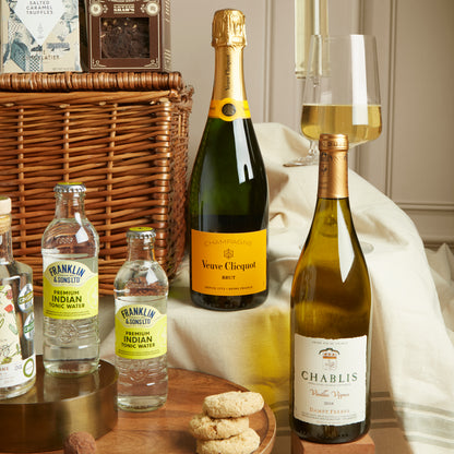 Close up of products in The Grand Food & Wine Hamper, a luxury gift hamper from hampers.com UK