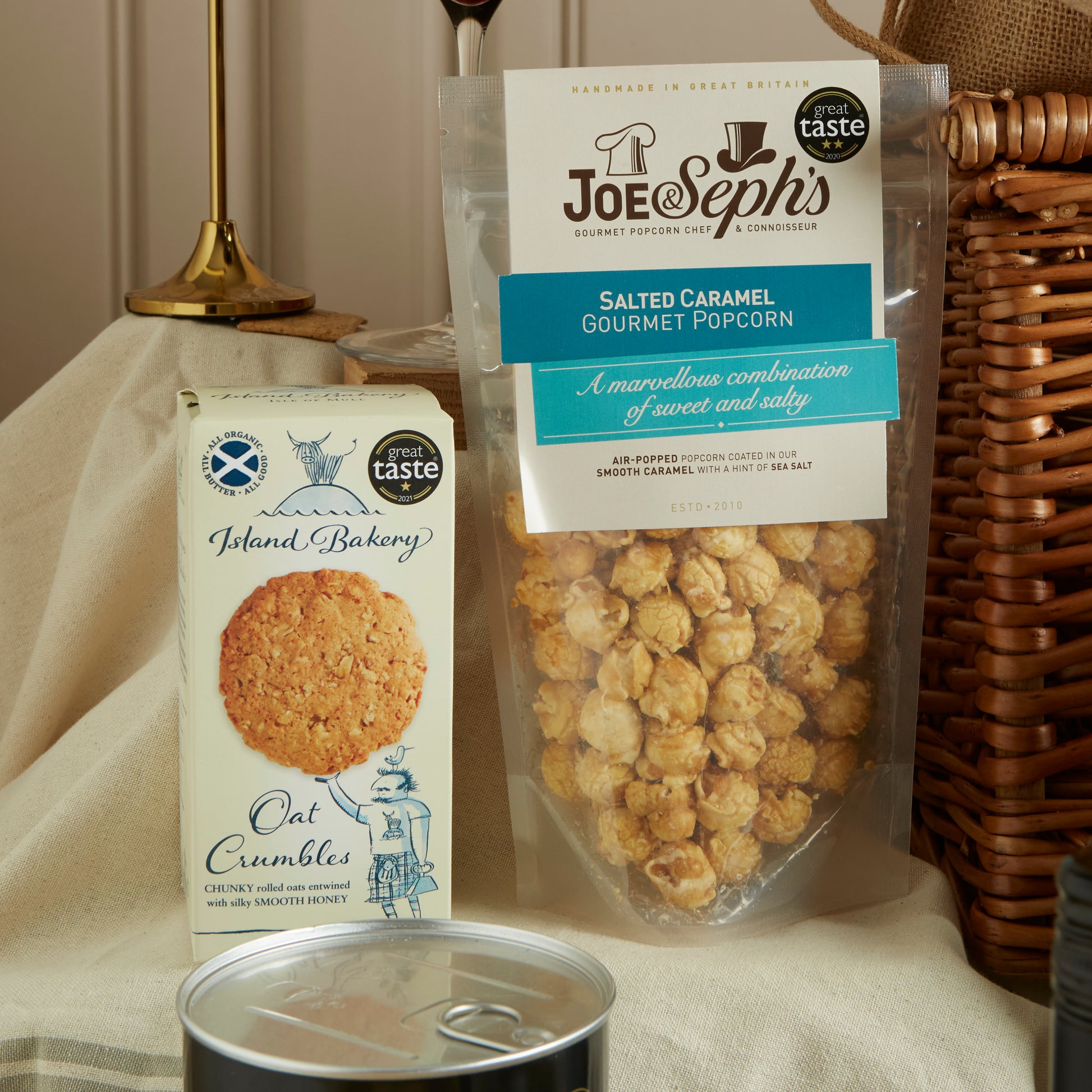 Close up of products in The Grand Food & Wine Hamper, a luxury gift hamper from hampers.com UK