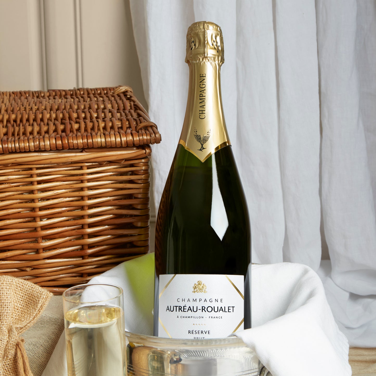 Close up of products in The Champagne Celebration Hamper, a luxury gift hamper from hampers.com UK