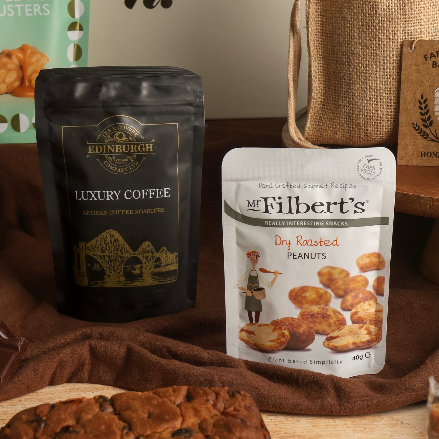 Close up of products in Traditional Treats Hamper, a luxury gift hamper from hampers.com UK