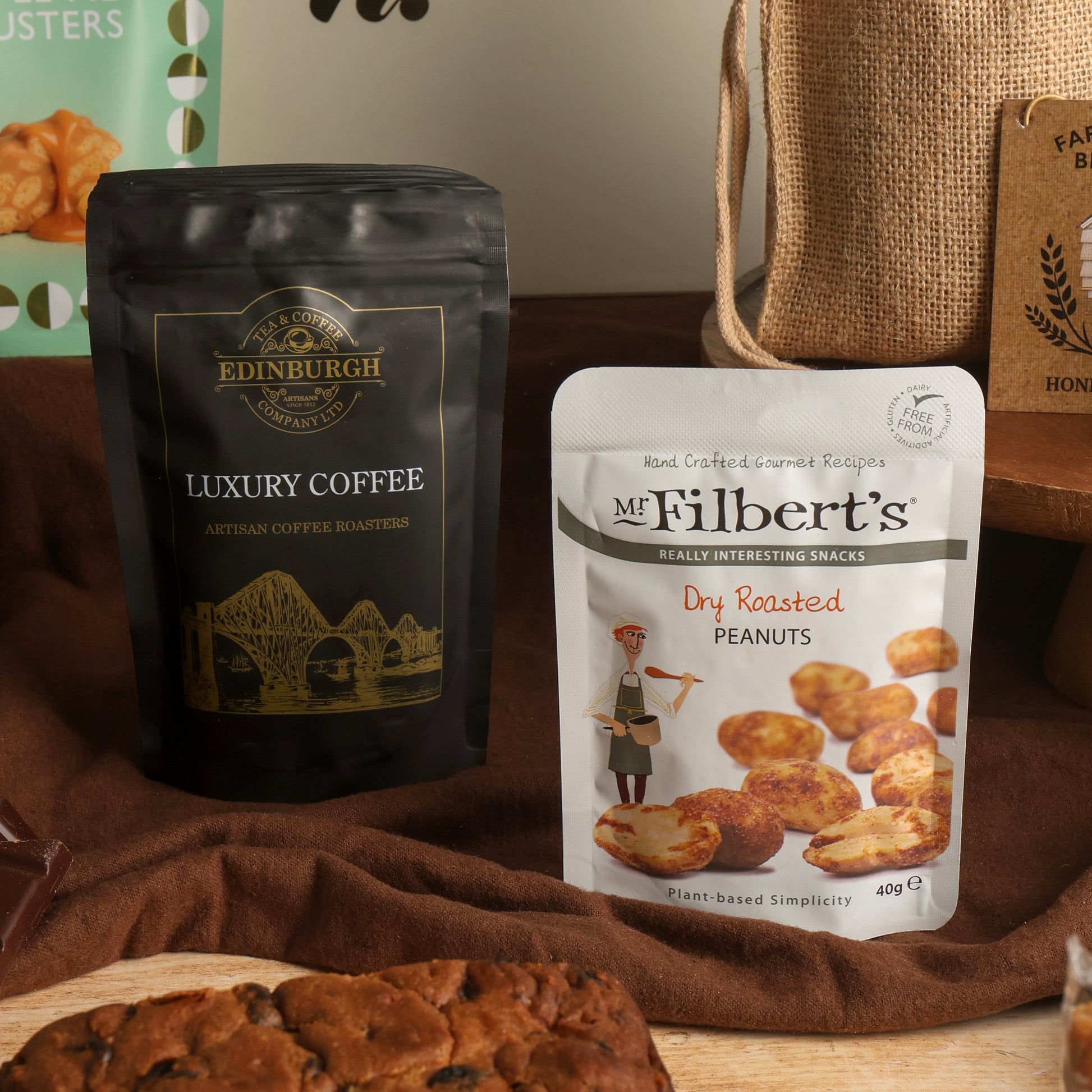 Close up of products in Traditional Treats Hamper, a luxury gift hamper from hampers.com UK