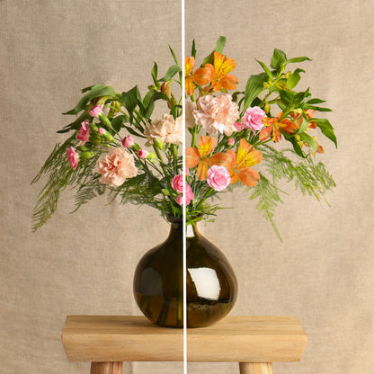 seasonal letterbox flower bouquet showing before and after the flowers are in full bloom