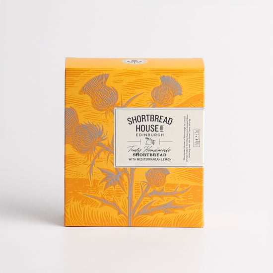A box of Shortbread House of Edinburgh shortbread with Mediterranean lemon.