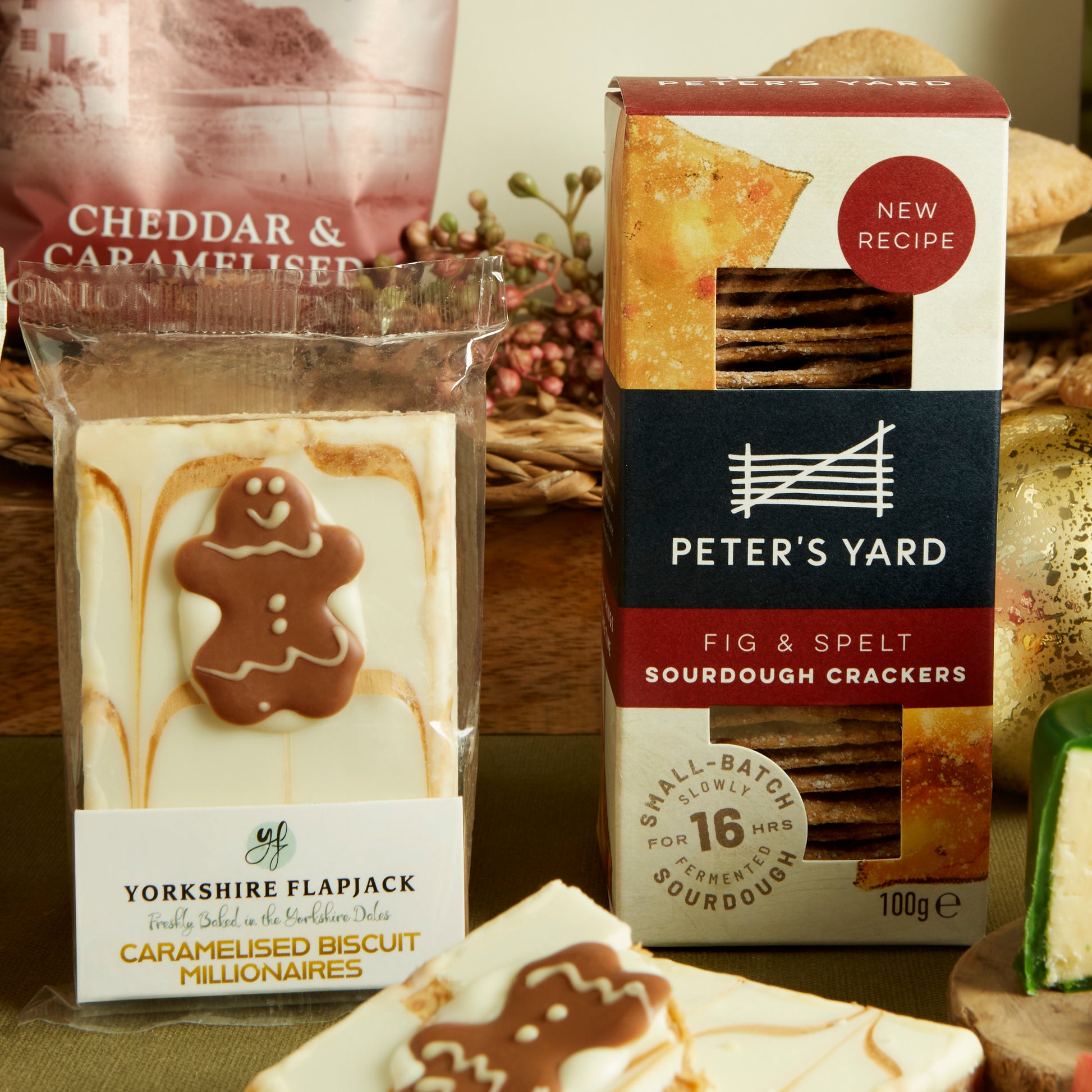 Peter Yard's Luxury Fig & Spelt Artisan Crackers and Yorkshire Flapjack Millionaires