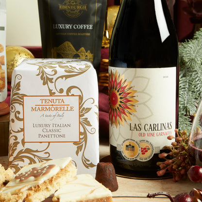 Las Carlinas Aromatic Red Wine Bottle & Tenuta Marmorelle Classic Italian Panettone