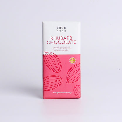 Image of 90g Rhubarb Milk Chocolate Bar by Choc Affair, part of luxury gift hampers from hampers.com UK