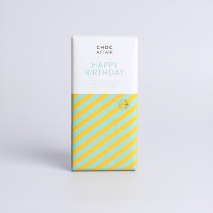 Image of 90g Salted Caramel Birthday Chocolate Bar by Choc Affair, part of luxury gift hampers from hampers.com UK
