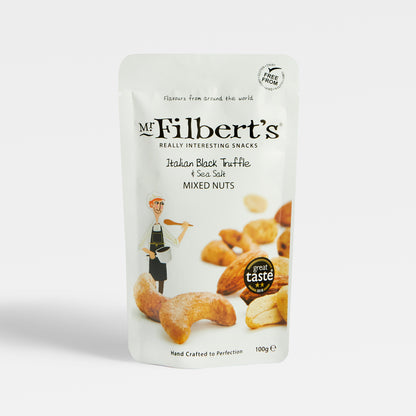 Image of 100g Italian Black Truffle & Sea Salt Mixed Nuts by Mr. Filberts, part of luxury gift hampers from hampers.com UK