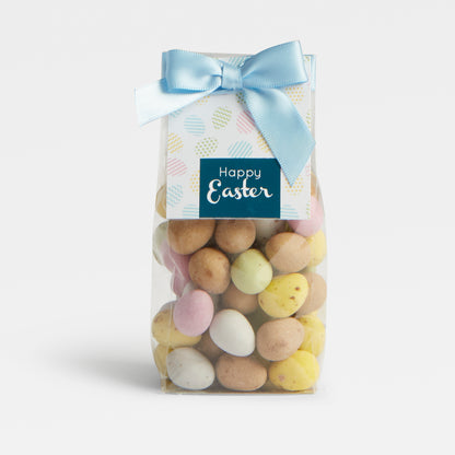 Image of 160g CCC Chocolate Mini Egg ribbon bag, part of luxury gift hampers from hampers.com UK
