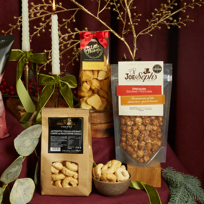 The Little Things Cinder Toffee, Joe & Seph's Speculoos Popcorn & Italian Taralli 