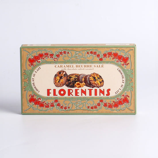 Image of 100g Milk Chocolate Salted Caramel Florentins, part of luxury gift hampers from hampers.com UK