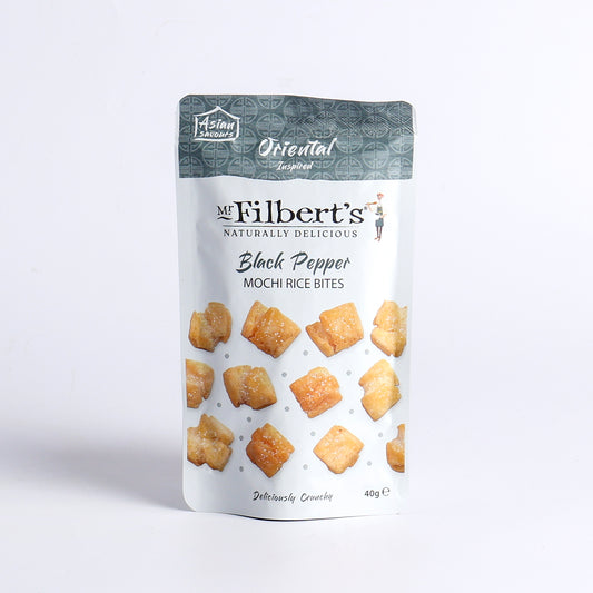 Image of 40g Black Pepper Mochi Rice Bites by Mr Filberts, part of luxury gift hampers from hampers.com UK