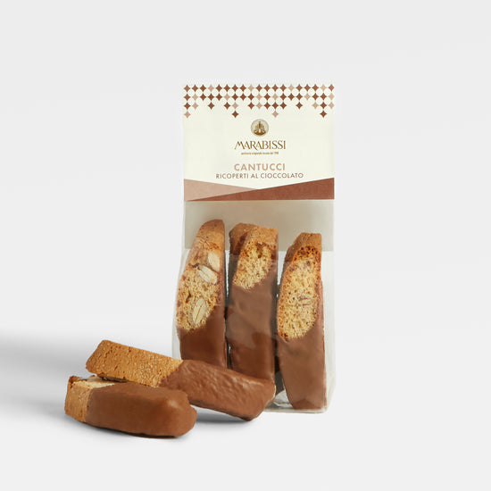 Image of 150g Chocolate Covered Cantucci by Marabissi, part of luxury gift hampers from hampers.com UK