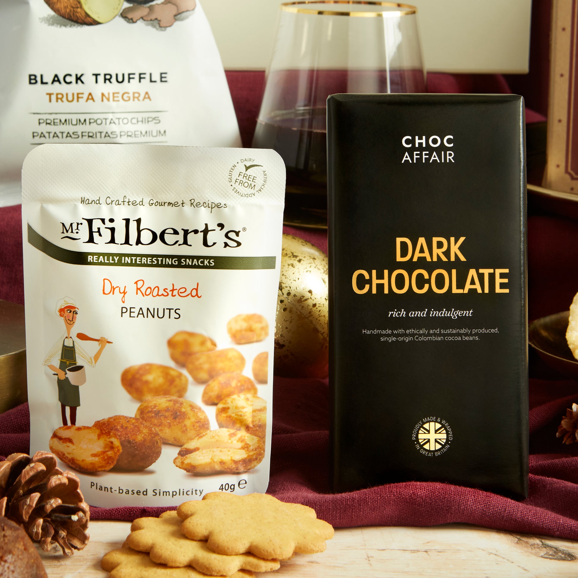 Choc Affair Rich Dark Chocolate Bar & Mr Filbert's Dry Roasted Peanuts Pouch