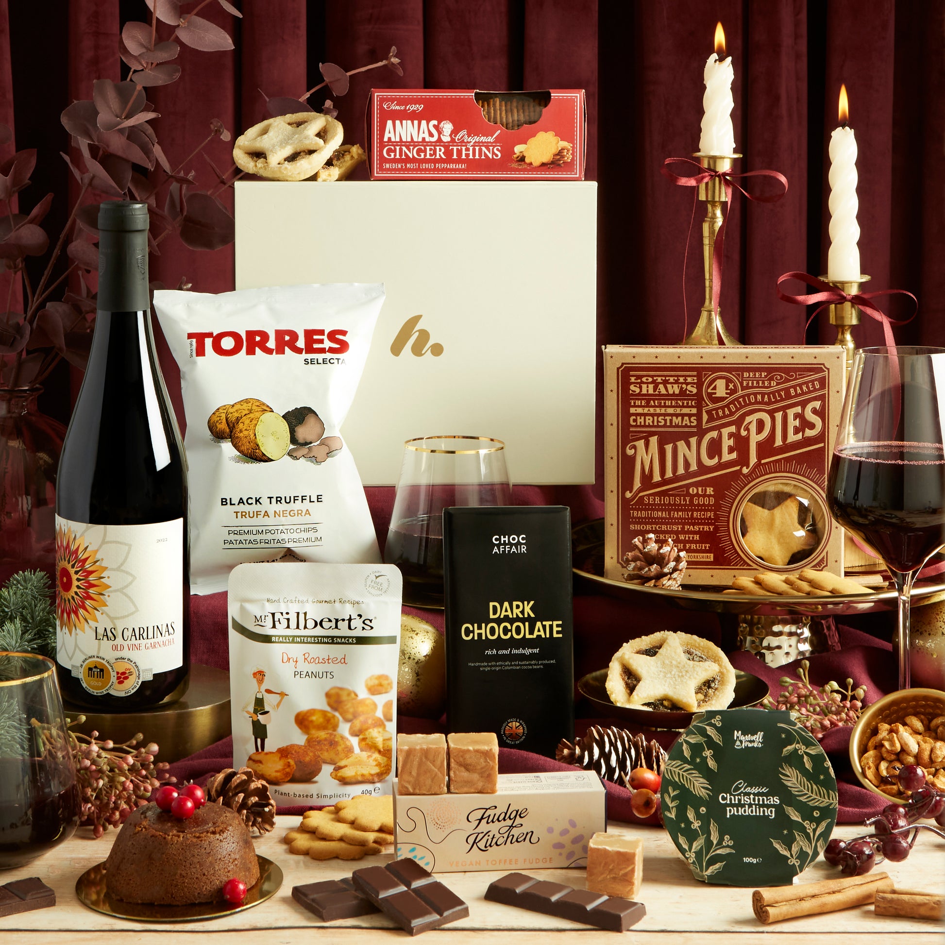 Red Wine and Festive Treats Hamper - Vegan Friendly Christmas Gift Hamper